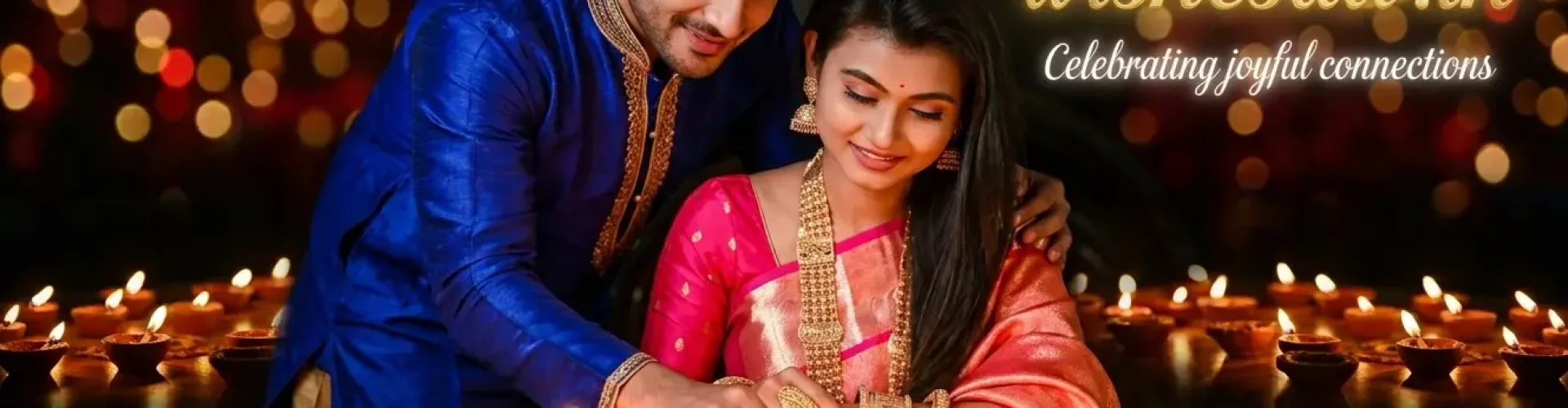 This picture on the wisheall.in page features a happy Indian couple celebrating Diwali by lighting diyas together – WishesAll.in celebrates joyful relationships, festivals, birthdays, and special moments.